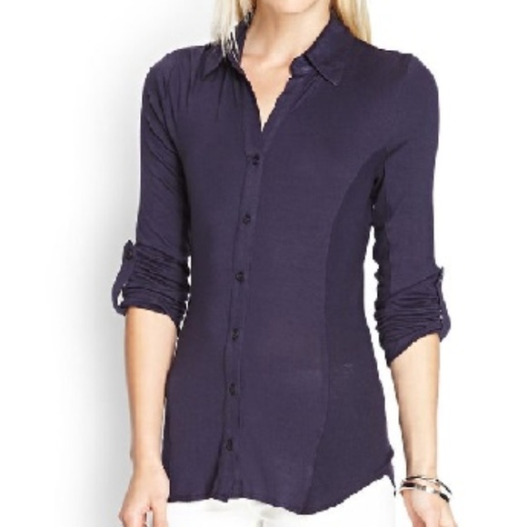 Forever 21 Tops - Forever 21 Paneled Knit Shirt 3/4 Roll Tab Sleeves